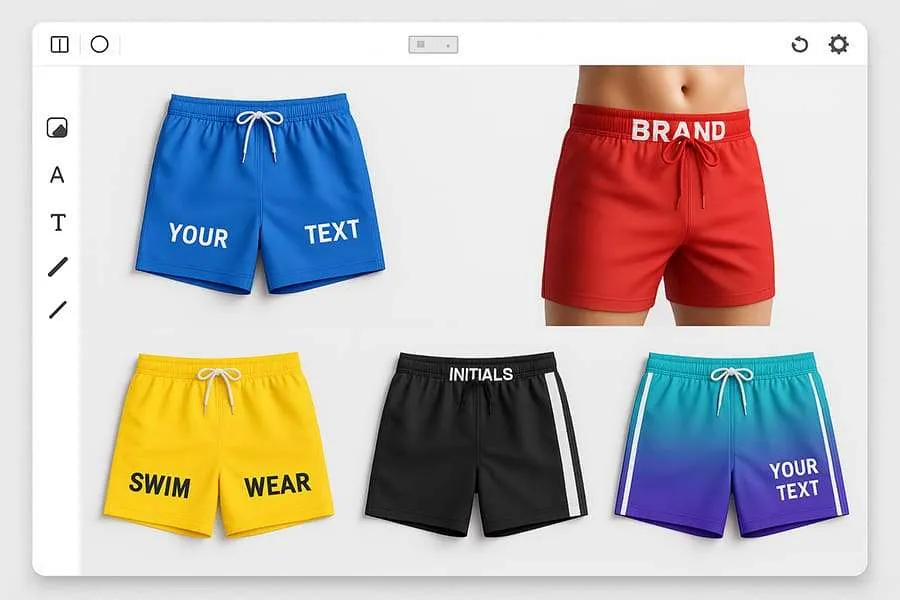 Customize swim trunks colors, text, and layout