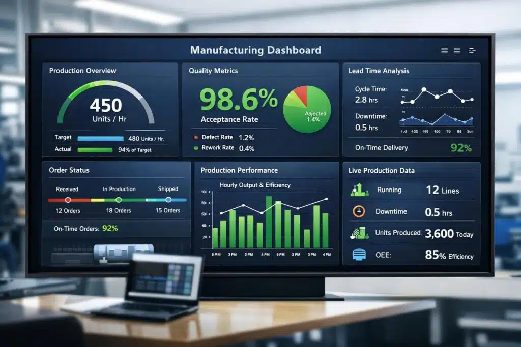 Real time production dashboards and data transparency help retailers track orders and ensure accountability