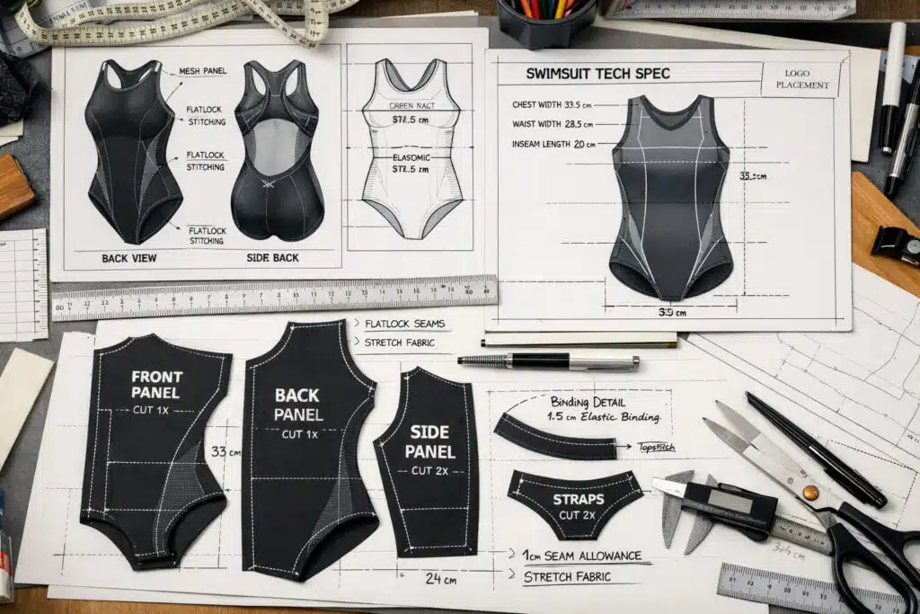 swimwear technical drawings